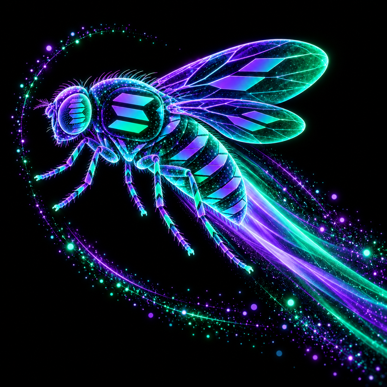 solfly taking off with a bright neon trail